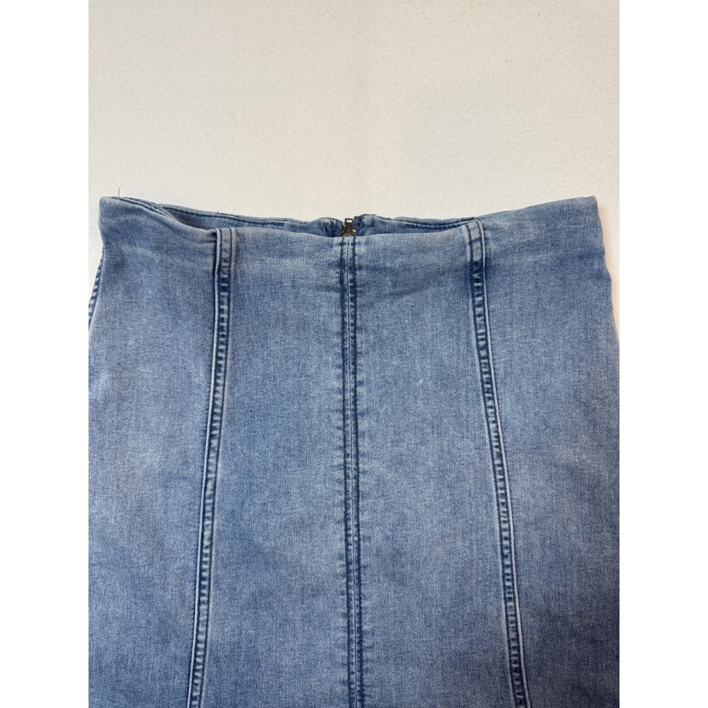 Boho Free People Denim Mini Skirt Womens 8 Blue Medium Wash Seamed Back Zip - Picture 6 of 9